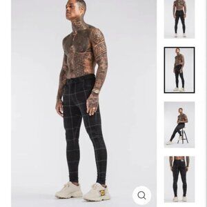 ICON Amsterdam Izaya Charcoal Plaid Stretch Slim Trousers 30